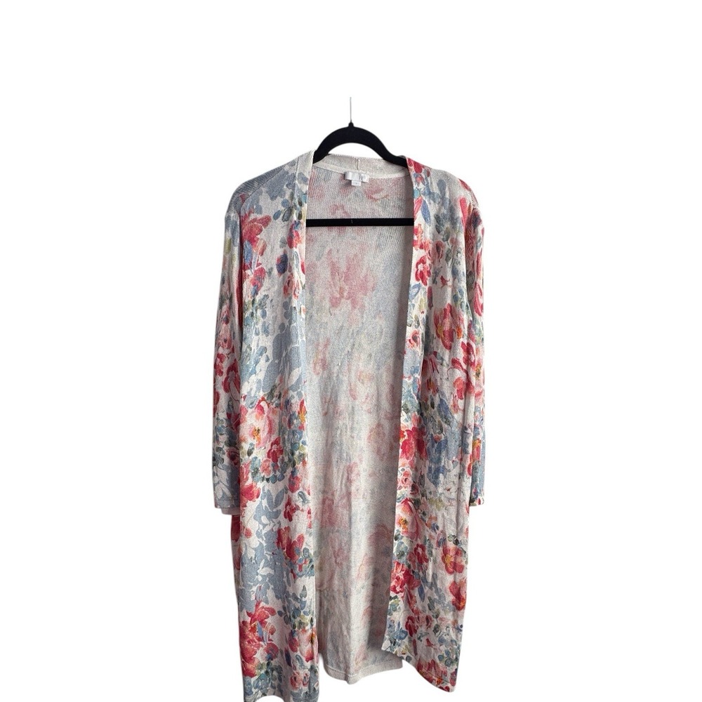 J. Jill Open Knit Cardigan Sweater 100% Cotton Multicolor Medium Long Sleeve - Picture 5 of 6